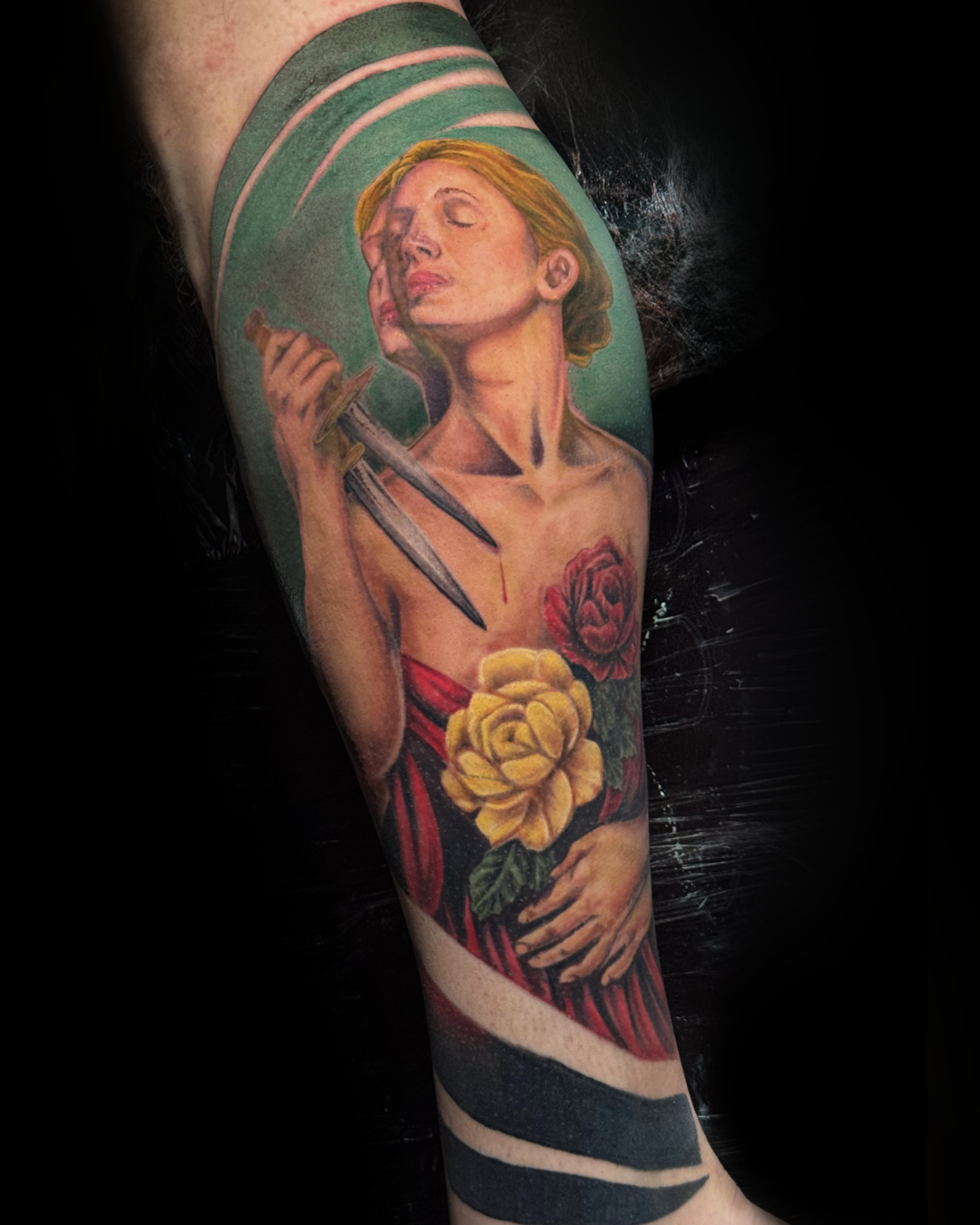 Lady with sword & roses, leg piece